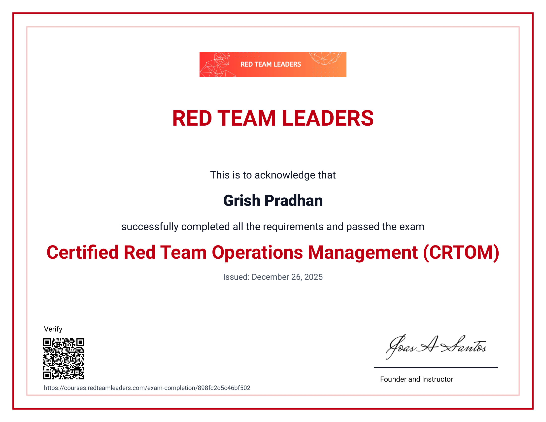 CRTOM certificate